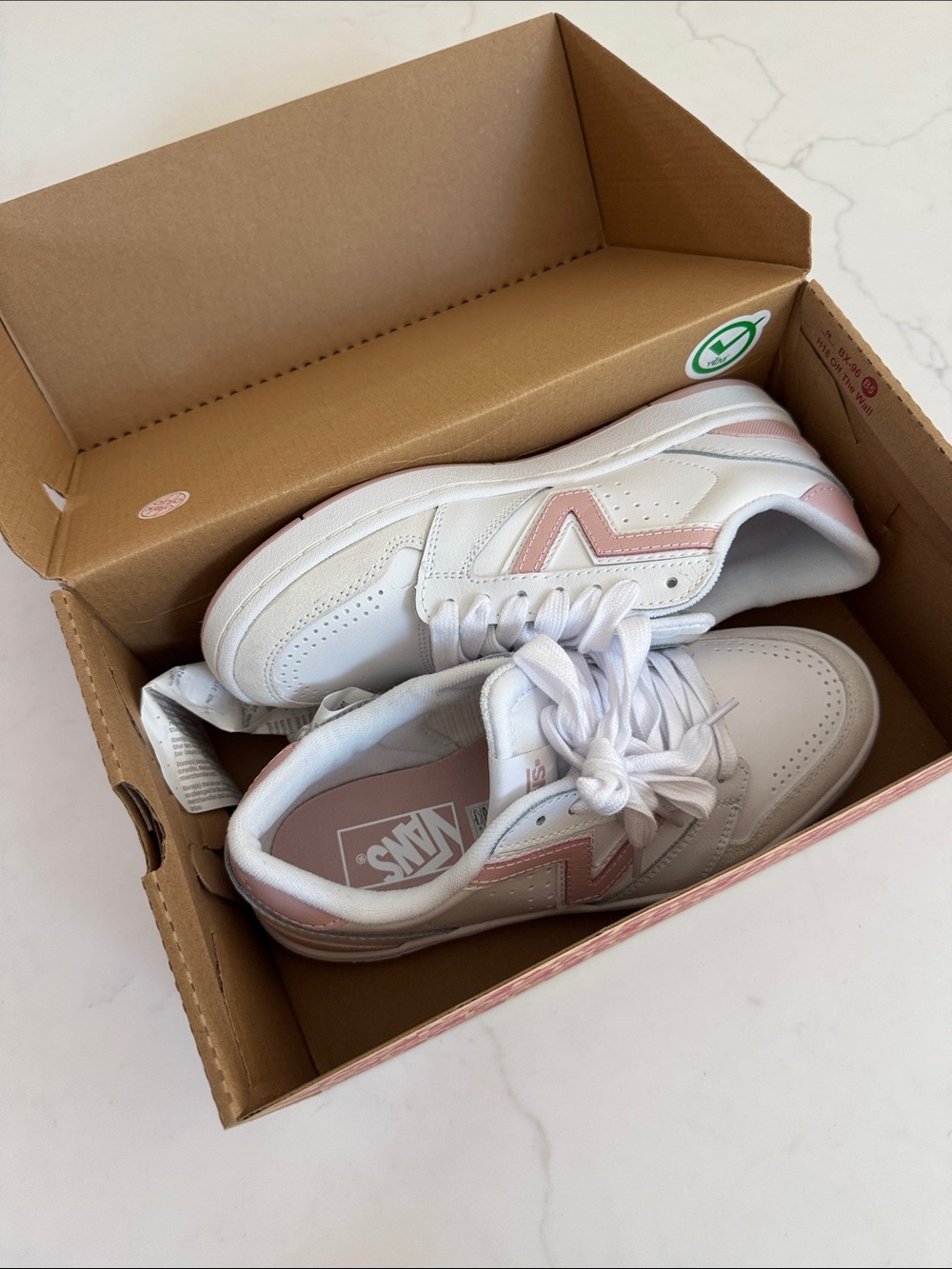 Vans White Sneakers with Blush Pink Trim